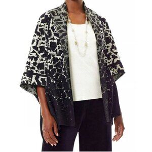 Ming Wang Open Front Relaxed Fit Kimono Cardigan Black White Print Size L / XL